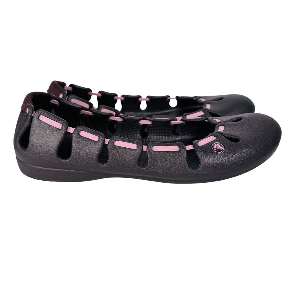 Crocs Springi Ballet‎ Flats Women 8 Chocolate Brown Pink Slip On Round Toe